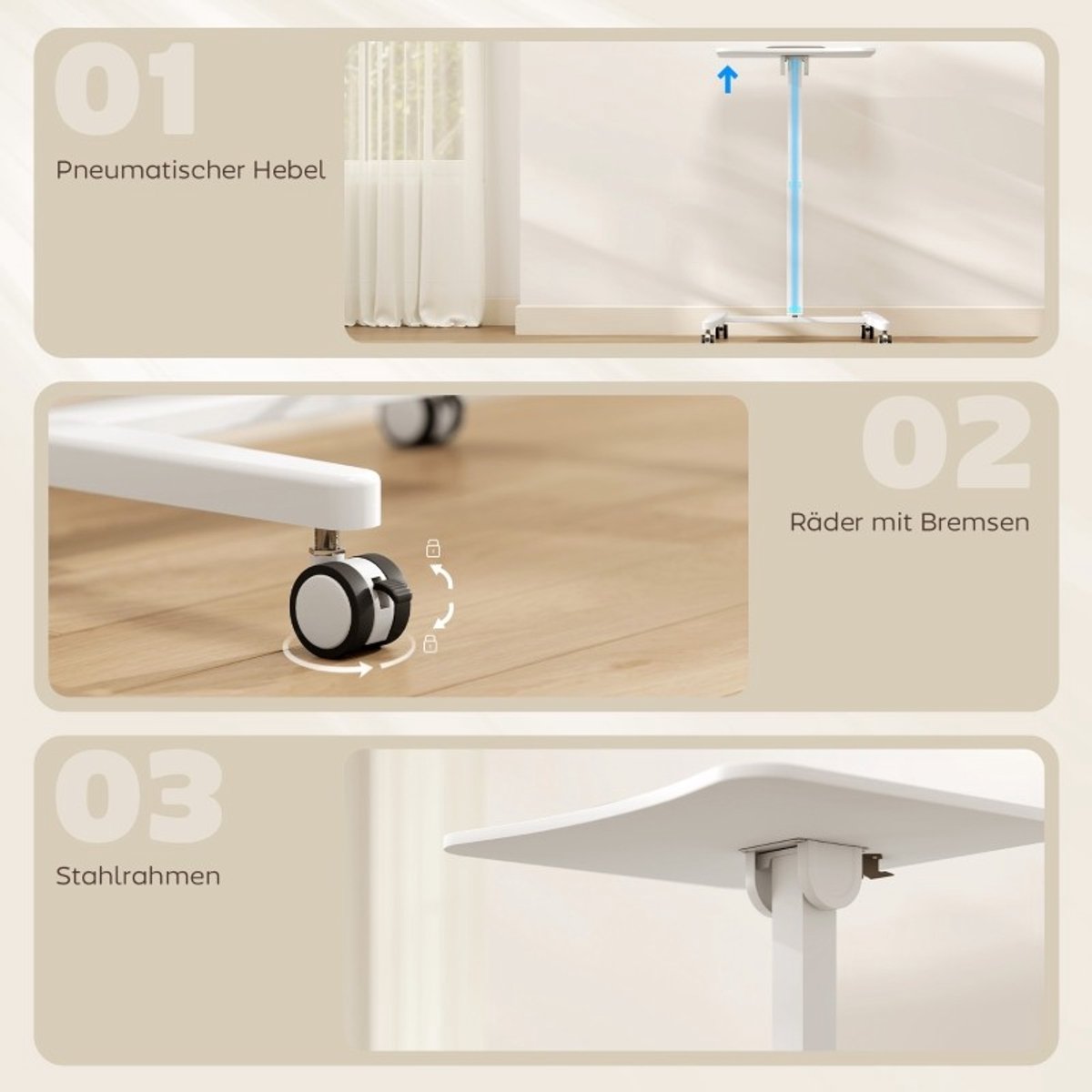 YYchan zit-sta bureau - wit - 60,5 x 52 x 114 cm - met wielen