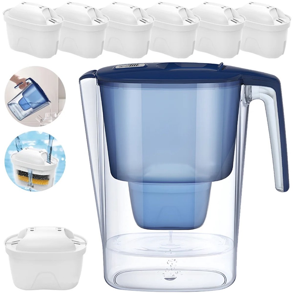 Geargalaxy Waterfilterkan - Filterkan - Waterkan met Filter - Waterzuiveraar - Koolstoffilterkan - 3,6L - Met Filterpatroon