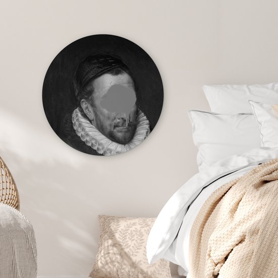 WallCircle® Wandcirkel 60x60 cm - Muurcirkel Portret van Willem I - Adriaen Thomasz - Zwart - Wit - Muurdecoratie woonkamer - Wanddecoratie slaapkamer - Kamer decoratie accessoires - Ronde schilderijen