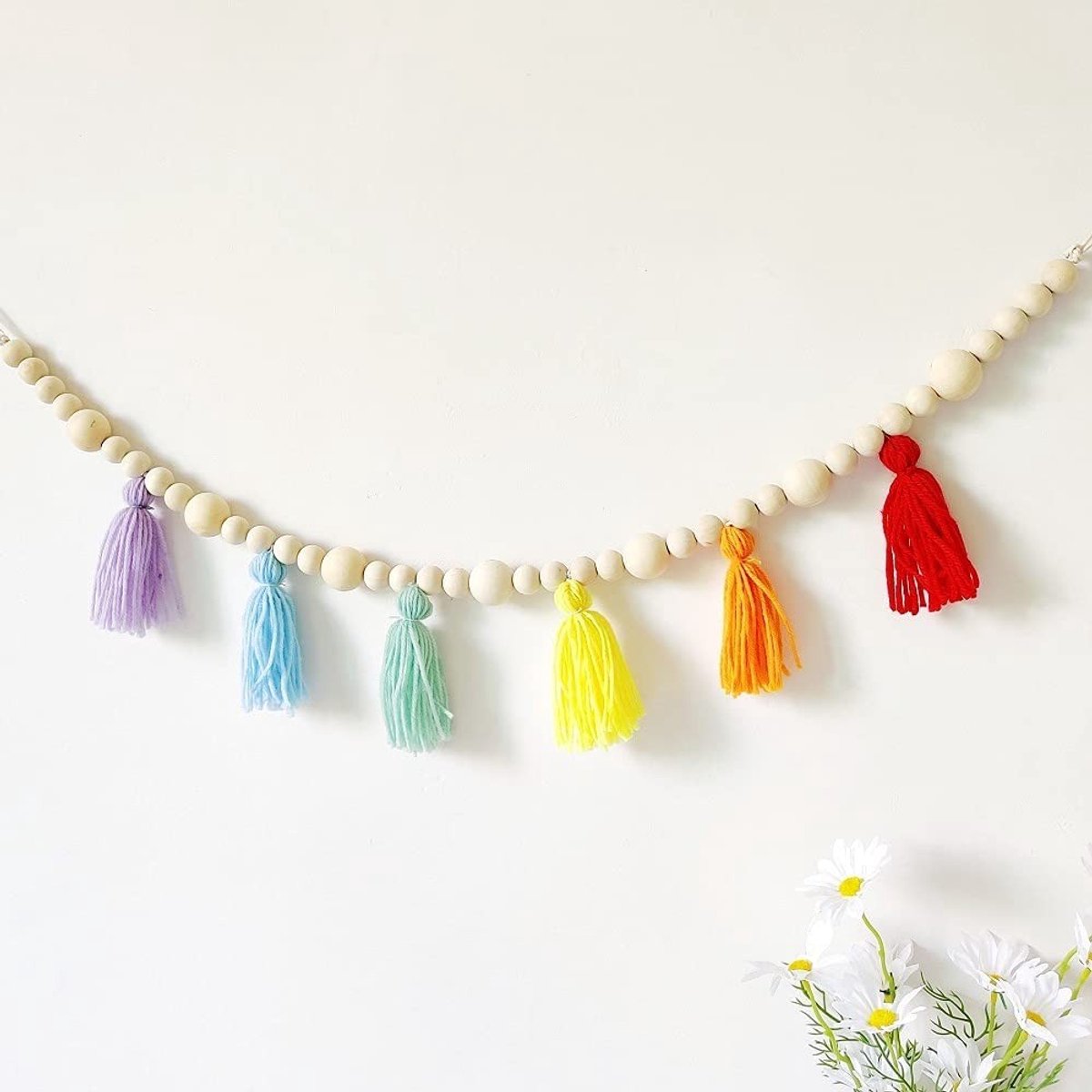Dailygoods - Macrame Katoenen Kwastje Garland Banner - Handgemaakte Wanddecoratie - Perfect voor Slaapkamer - Geweven Kralen - Kinderkamer Decoratie -...