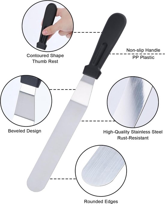 Spatula Set 2 Stuks - Offset Spatula/Paletmes RVS 15cm & 20cm, Schuin Hoekpalet Taartspatel met Antislip Handgreep, voor Glazuur, Botercrème, Fondant en Taart Decoreren — afbeelding 2