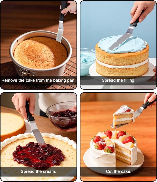 Spatula Set 2 Stuks - Offset Spatula/Paletmes RVS 15cm & 20cm, Schuin Hoekpalet Taartspatel met Antislip Handgreep, voor Glazuur, Botercrème, Fondant en Taart Decoreren — afbeelding 3