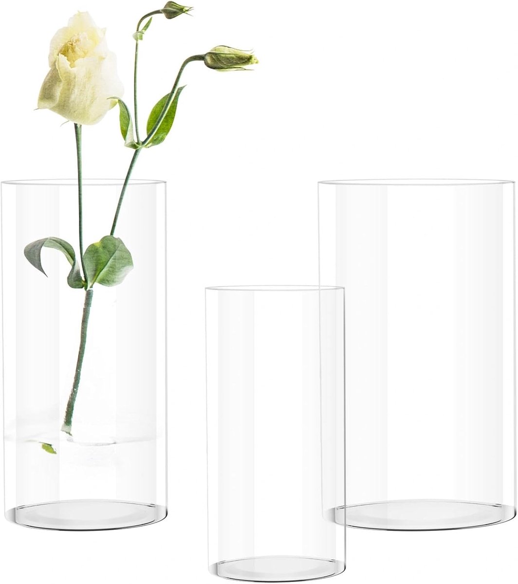 Vazen voor binnen, decoratieve transparante vazen, kunststof cilindrische vazen, voor bruiloft, tafeldecoratie, doe-het-zelf, 3 stuks