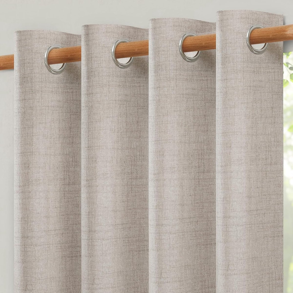 Gordijnen met ingestanste ringen, linnenlook, woonkamer, modern, 300 cm, extra breed, semi-transparant, 240 cm hoog, voor slaapkamer, ruimteverdeler voor gordijnroede, 1 stuk, naturel