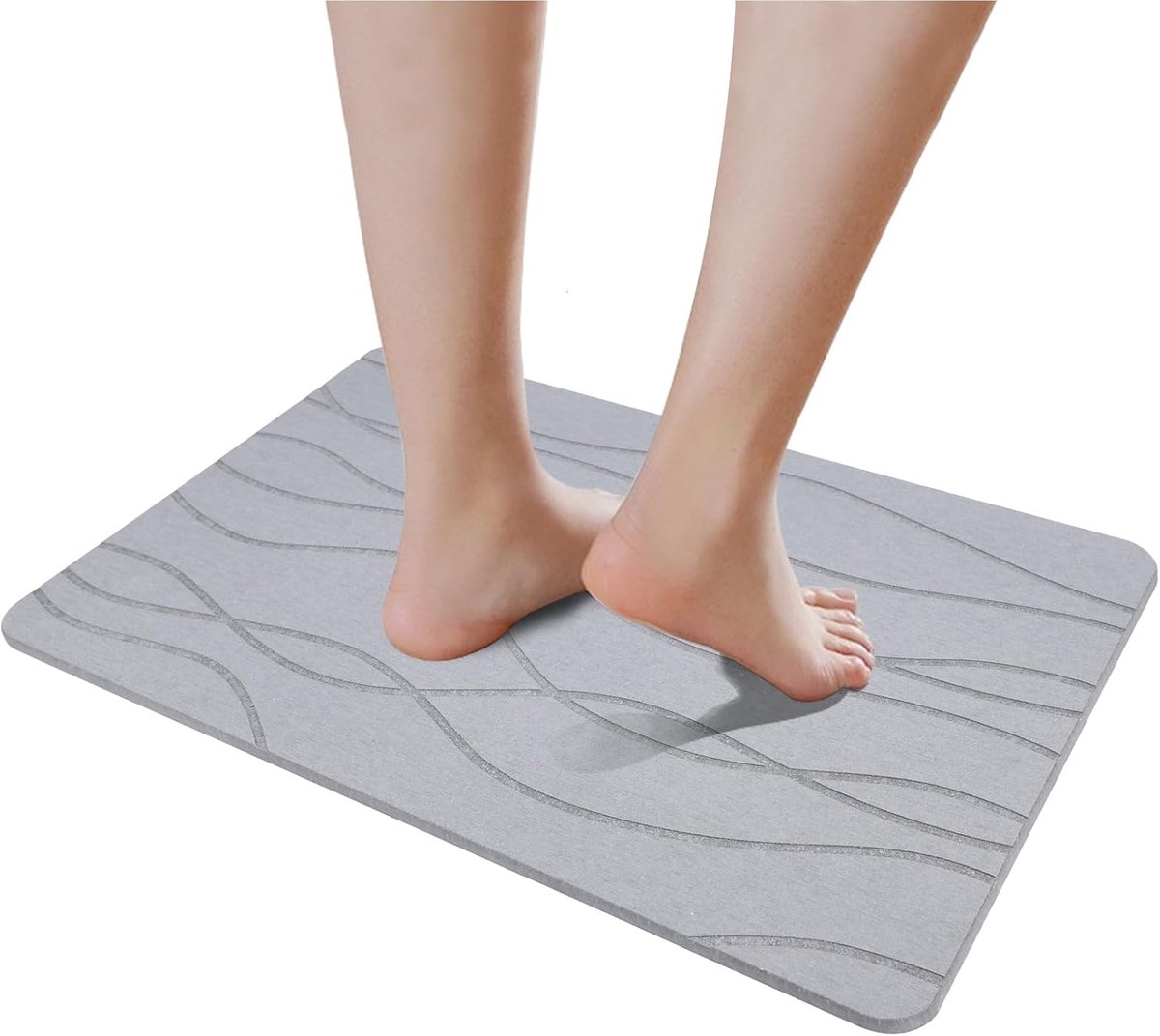 Badmat, steen antislip badmat sneldrogende natuursteen vloermat 60 x 39 cm ultra absorberende diatomeeënaarde badmat houdt je droog als eh en altijd (lichtgrijs)