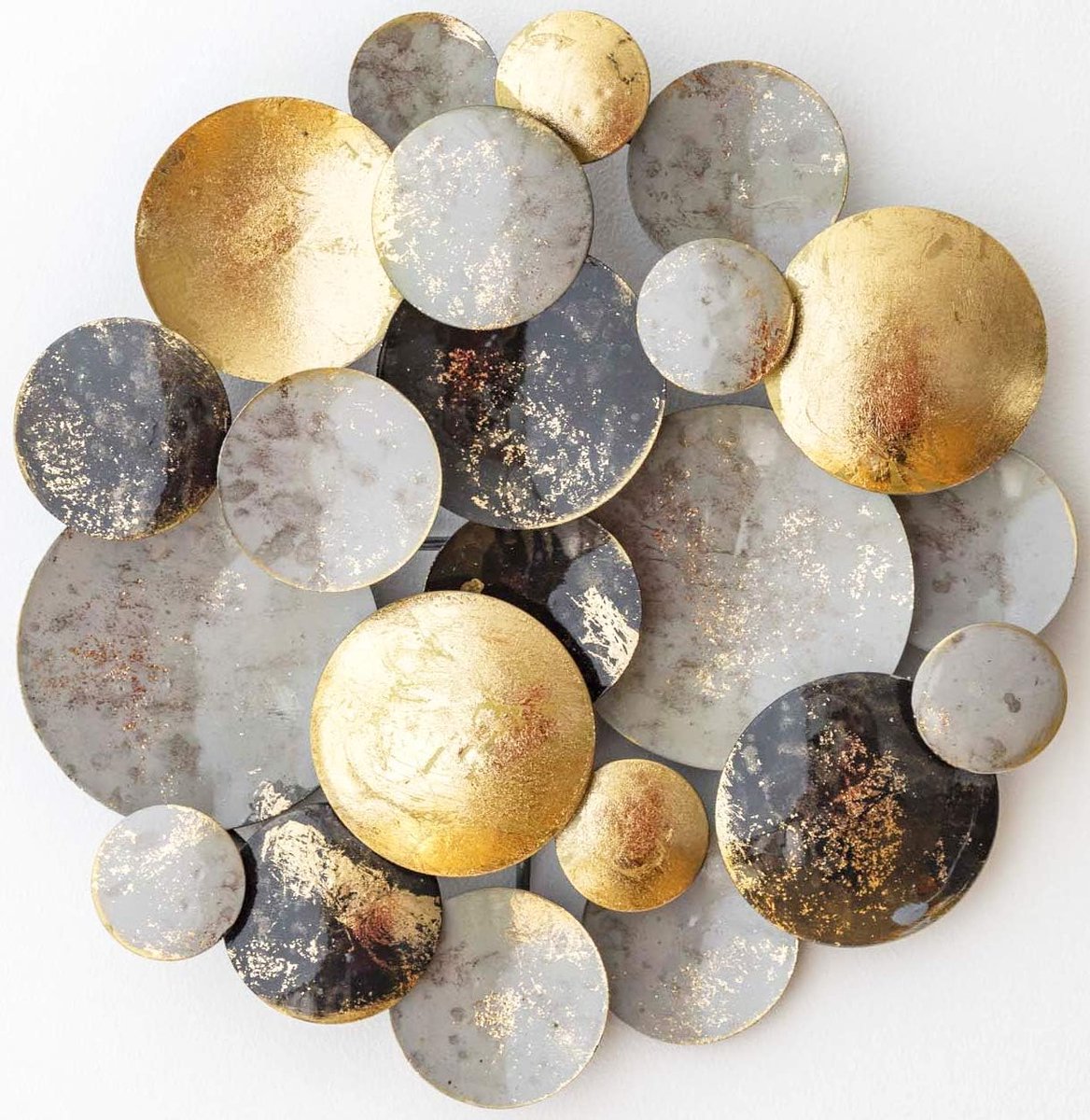 Wanddecoratie metaal 30 cm, 3D wandornament rond, wandsculptuur metaal in goud zwart grijs, metalen afbeelding 3D als perfecte decoratie woonkamer