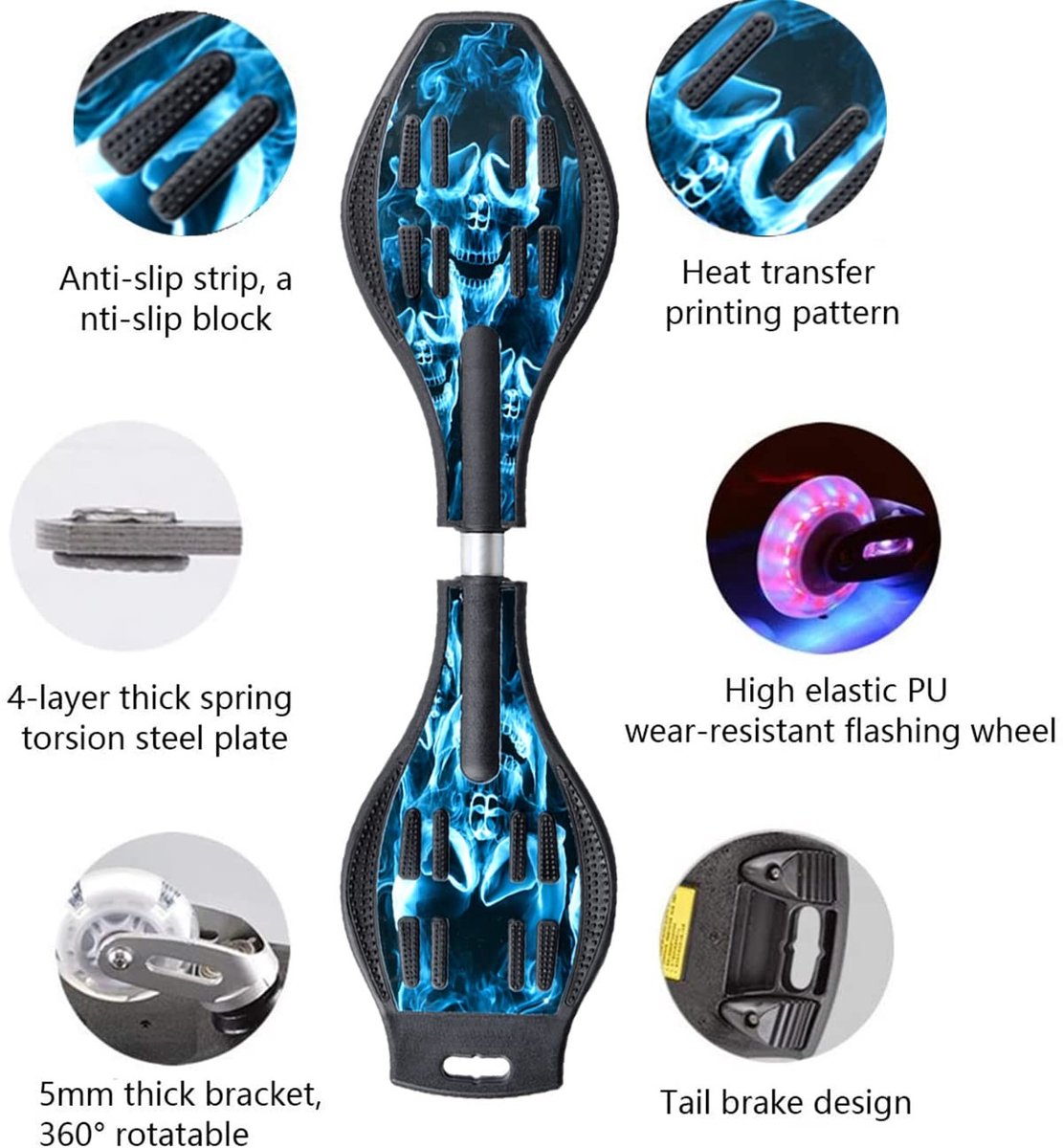 Dailygoods- Waveboard kinderen - Zelfrijdend skateboard - Dubbele dekken - Zwenkwielen - Lichtgevende wielen - Wendbaar ontwerp - Casterboard