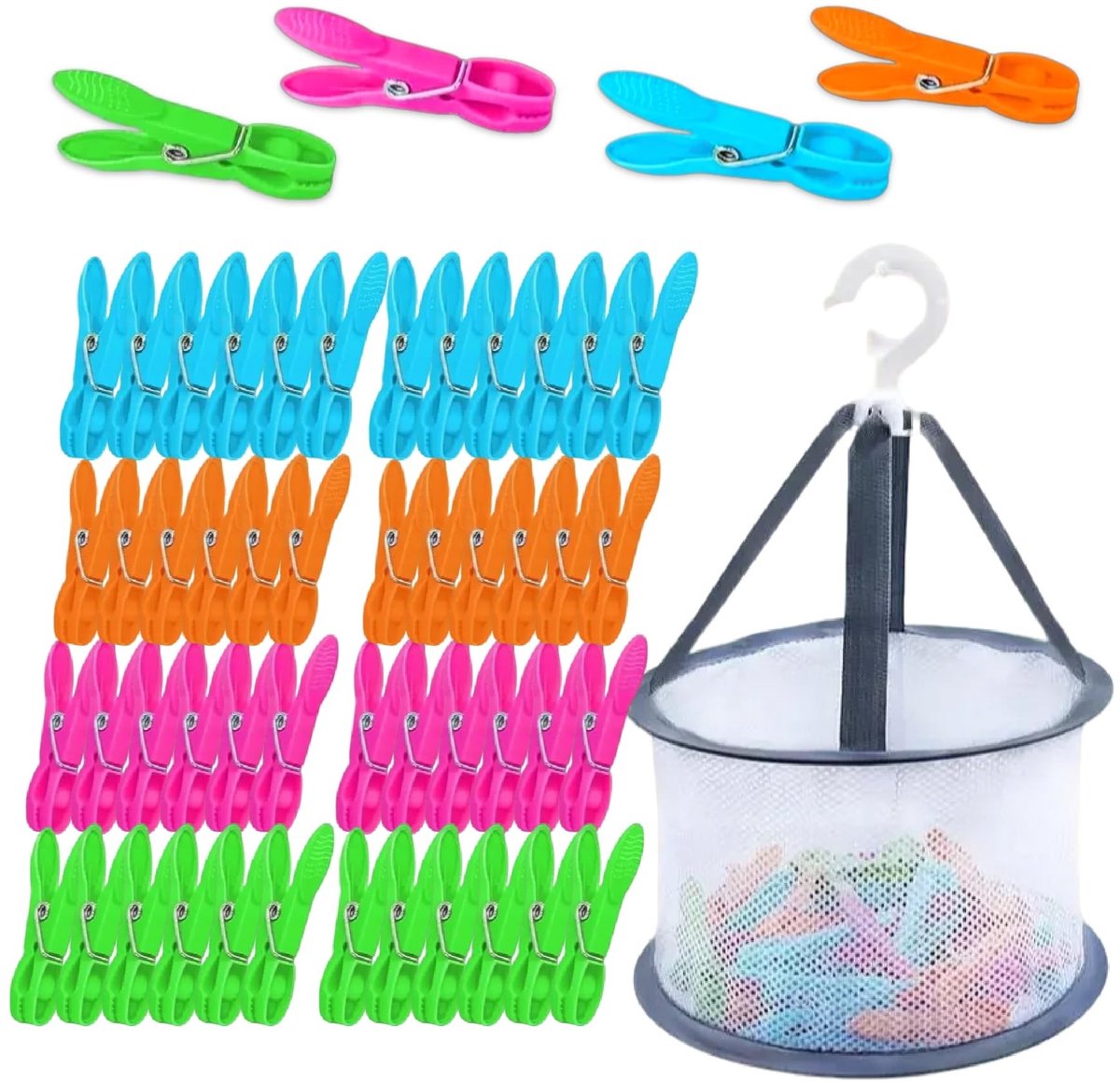 Dailygoods- Wasknijpers 48 Stuks - Opbergmand - Antislip - Multifunctioneel - Roestvrijstalen Veer - Handdoekklemmen - Wasclips