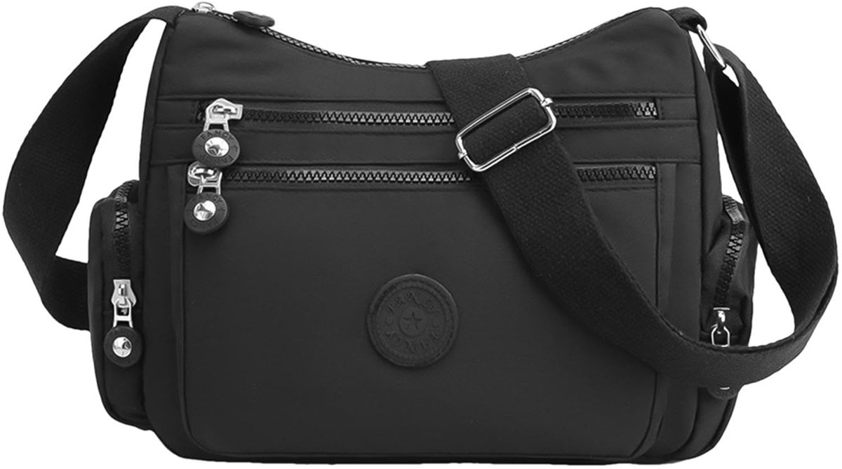 Zwarte schoudertas - Nylon materiaal - Ontwerp met meerdere compartimenten - Lichtgewicht, eenvoudig en gemakkelijk mee te nemen - Casual crossbodytas - Schoudertas met grote capaciteit - Unisex - Werktas - Geschikt voor moeders - Zwart