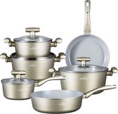 Swiss Haus® GC3010CH Ensemble de casseroles Induction - Ensemble de casseroles 10 pièces - Sans PFAS - Pour toutes les sources de chaleur – Poêle à frire, casseroles et sauteuse – Avec couvercle – Champagne