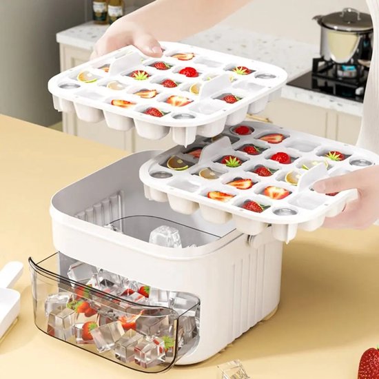 NordHaus IJsblokjesmaker - IJsblokjesdoos - IJsopslagbox - 50 IJsblokjes met Drukdeksel - Wit 15 x 15 x 9,5 cm — afbeelding 3