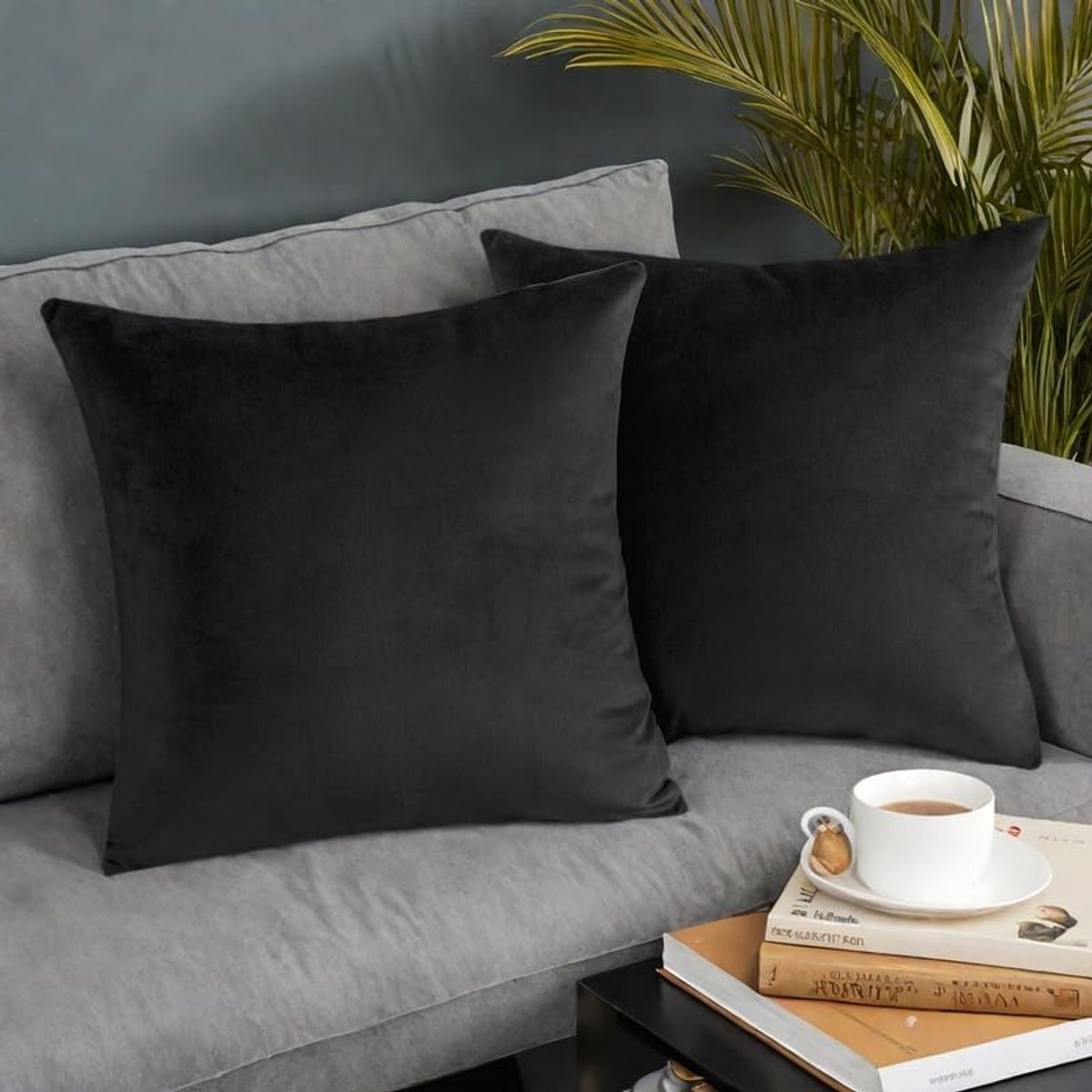 Kussenhoezen, zwart, 40 x 40 cm, luxe fluwelen vierkante kussenslopen, decoratieve kussenslopen met onzichtbare rits, voor woonkamer, bank, slaapkamer