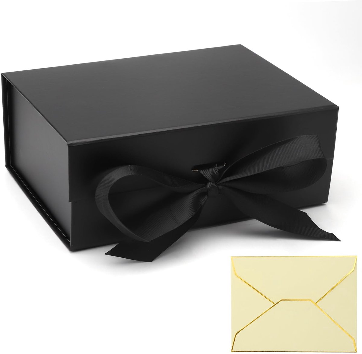 Dailygoods - APOMOONS Geschenkdoos met deksel, 22 x 16,5 x 8,8 cm, magnetische geschenkdoos, opvouwbare zwarte doos voor verjaardagscadeau, bruiloft, jubileum, kerstcadeau