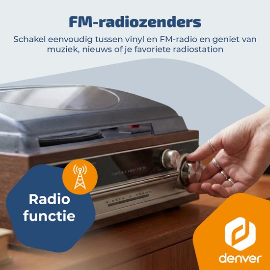 Denver Retro platenspeler - Ingebouwde Speakers - FM Radio - Auto-stop Functie - AUX - Phono - VPR190 — afbeelding 4