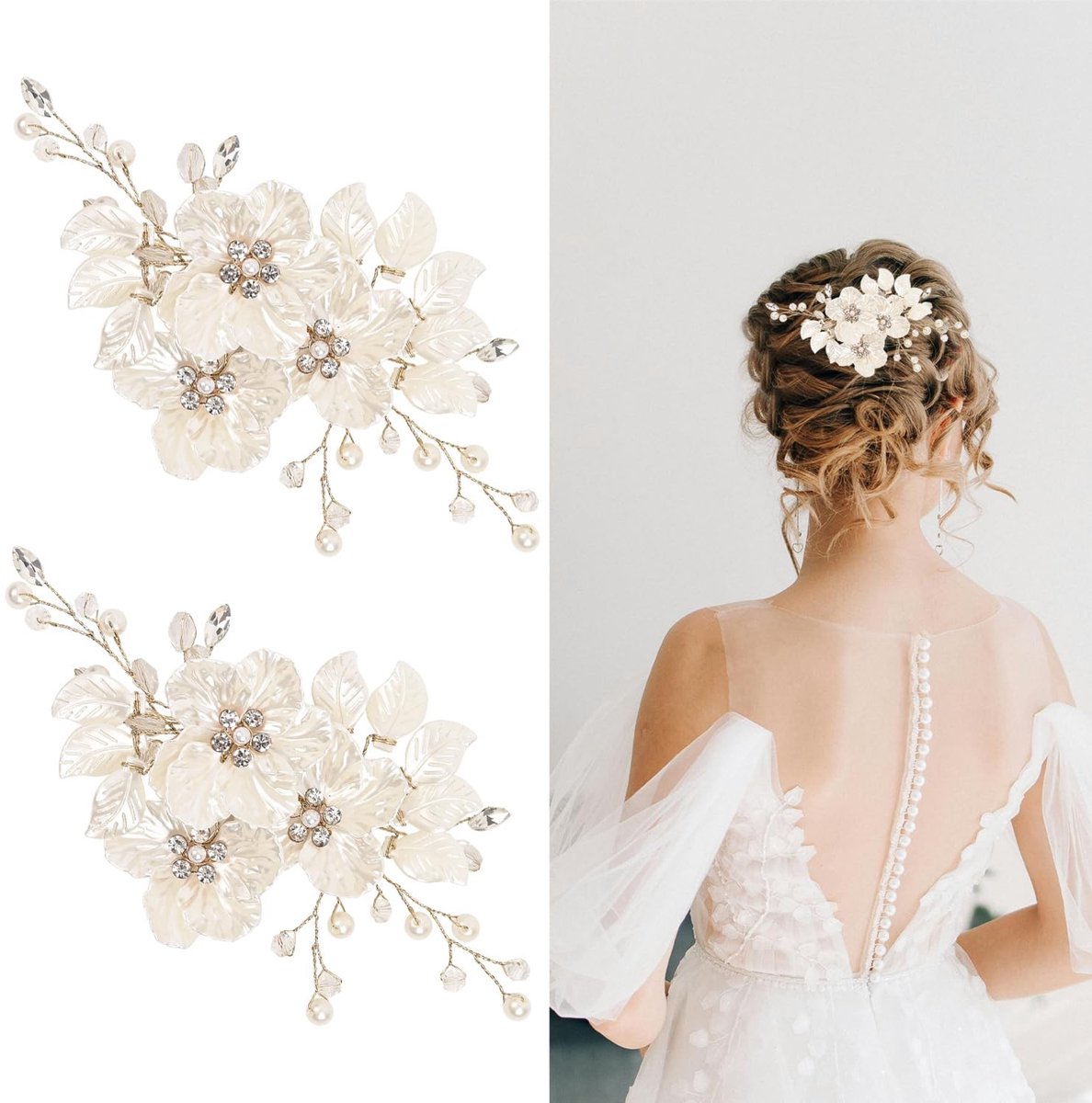 Dailygoods- Bruidshaaraccessoires 2-delig - Bloemen Haarspelden - Bruidsmeisjes Hoofddeksel - Elegante Haaraccessoires - Hoofddeksel voor Vrouwen - Hoogwaardige Legering