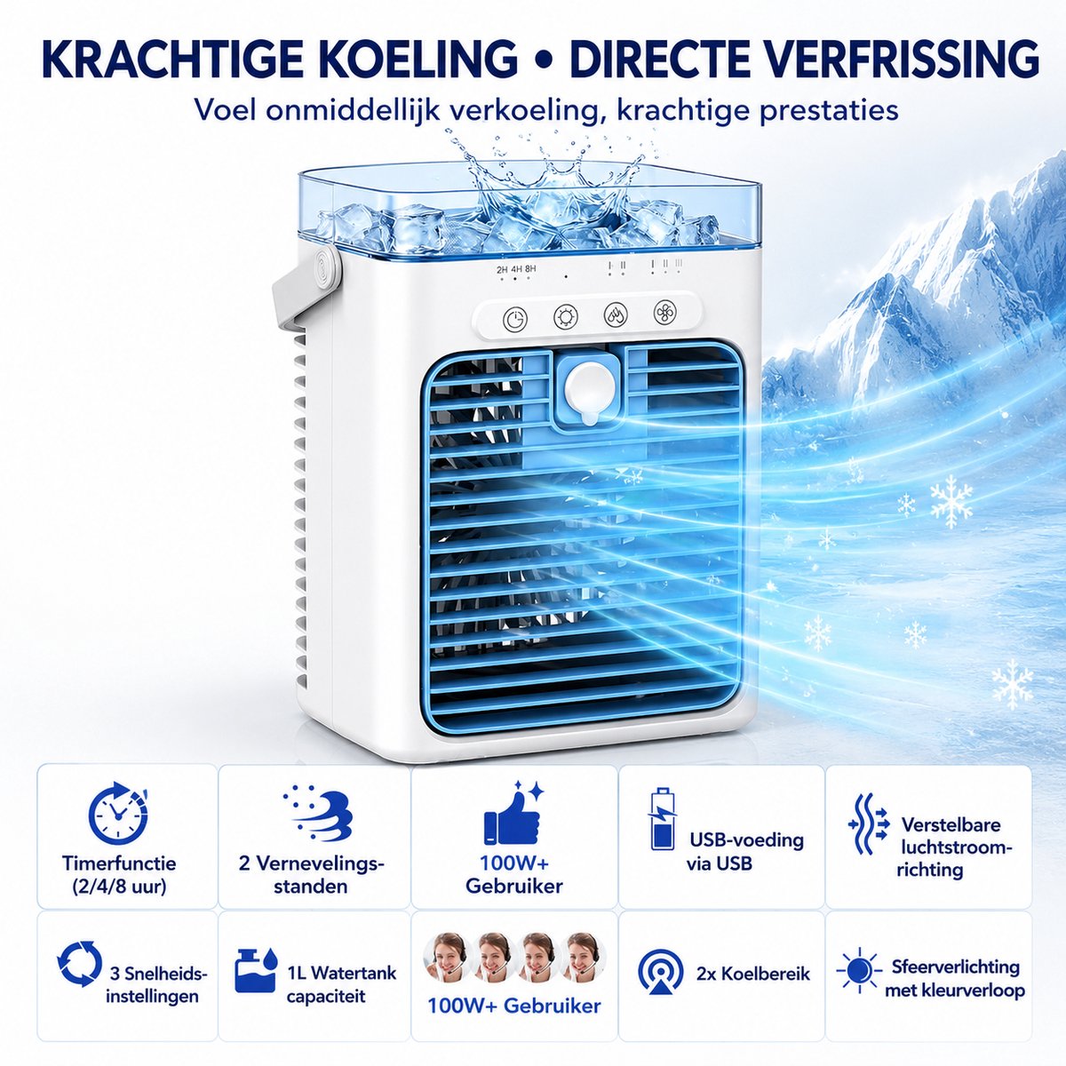 Draagbare Luchtkoeler 3-in-1 met 1L Watertank - Persoonlijke Aircooler USB Wit — afbeelding 5