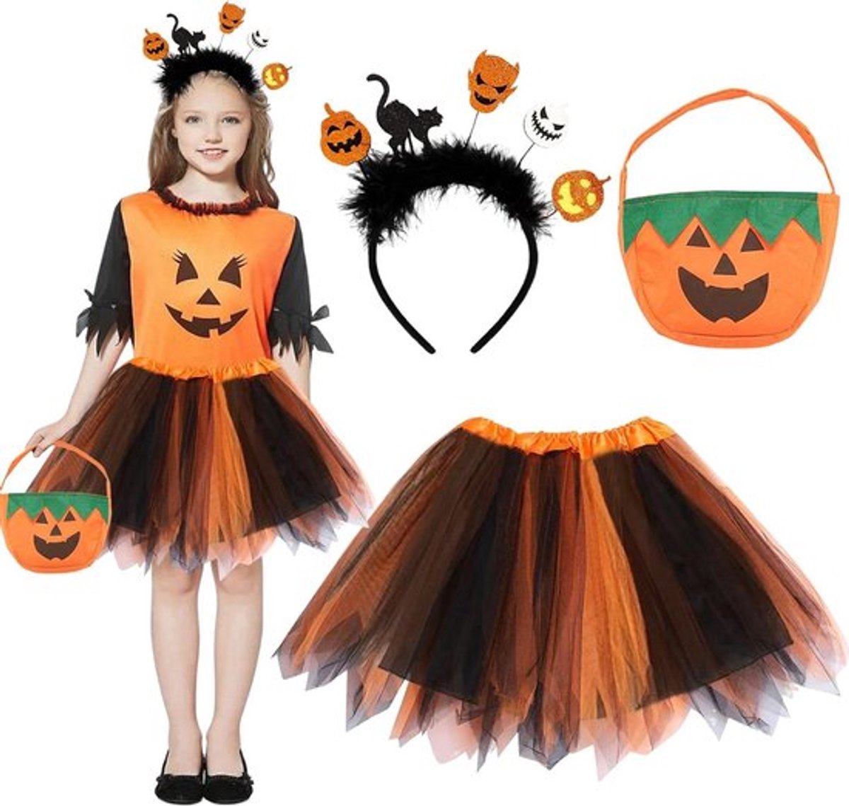 Meisjes Halloween-Kostuum met Tule Rok en Accessoires - Allecto Plus