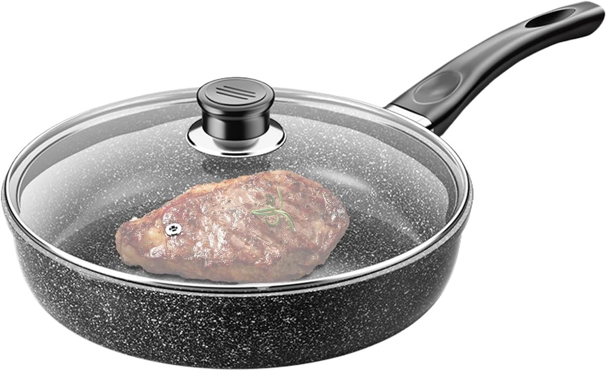 Antiaanbakpan Koekenpan Keukengerei Koken van Eieren Vaste Minerale Coating 26 cm Diameter Zwart