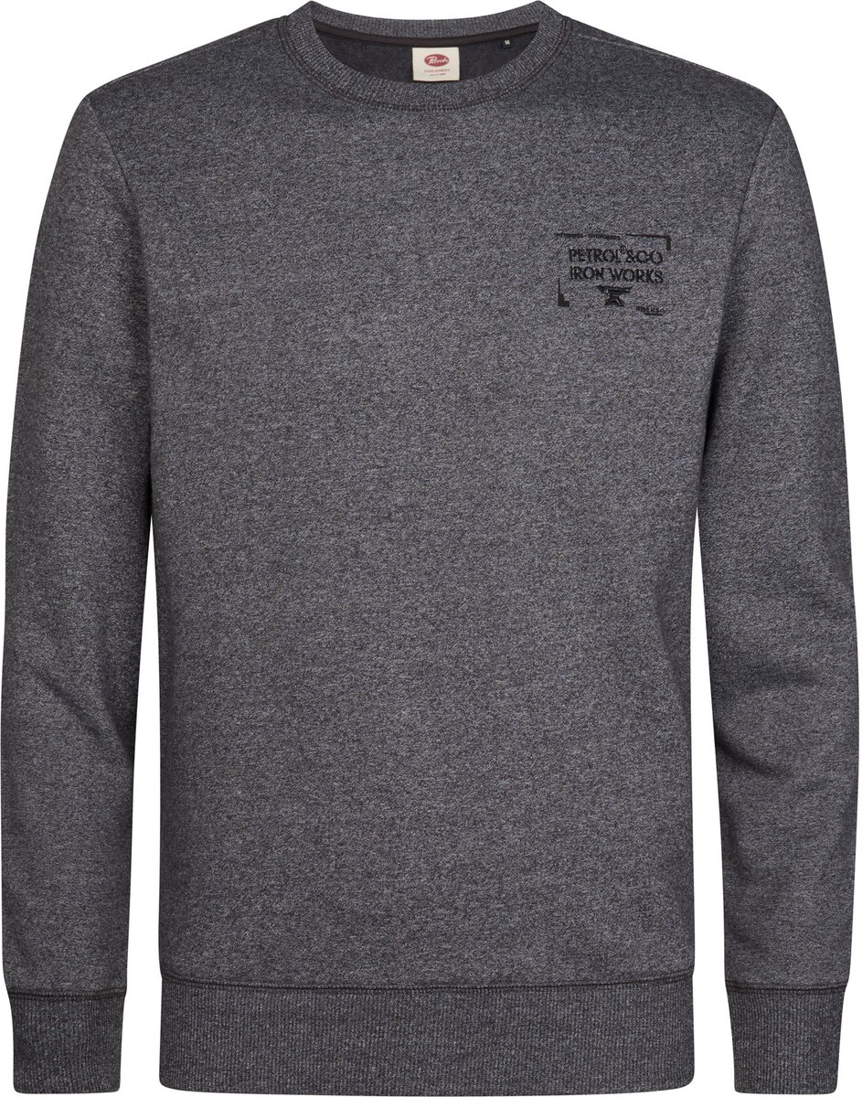 Petrol Industries - Heren Plus Size gemêleerde sweater met ronde hals stoneford - Zwart - Maat 5XL