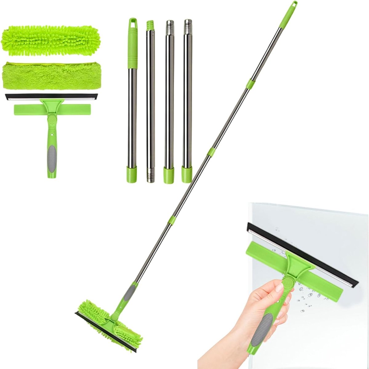 Raamreiniger Set - Huis Reiniger - Glazen Oppervlakken - Verstelbare Kop - Tot 180 cm - Groen