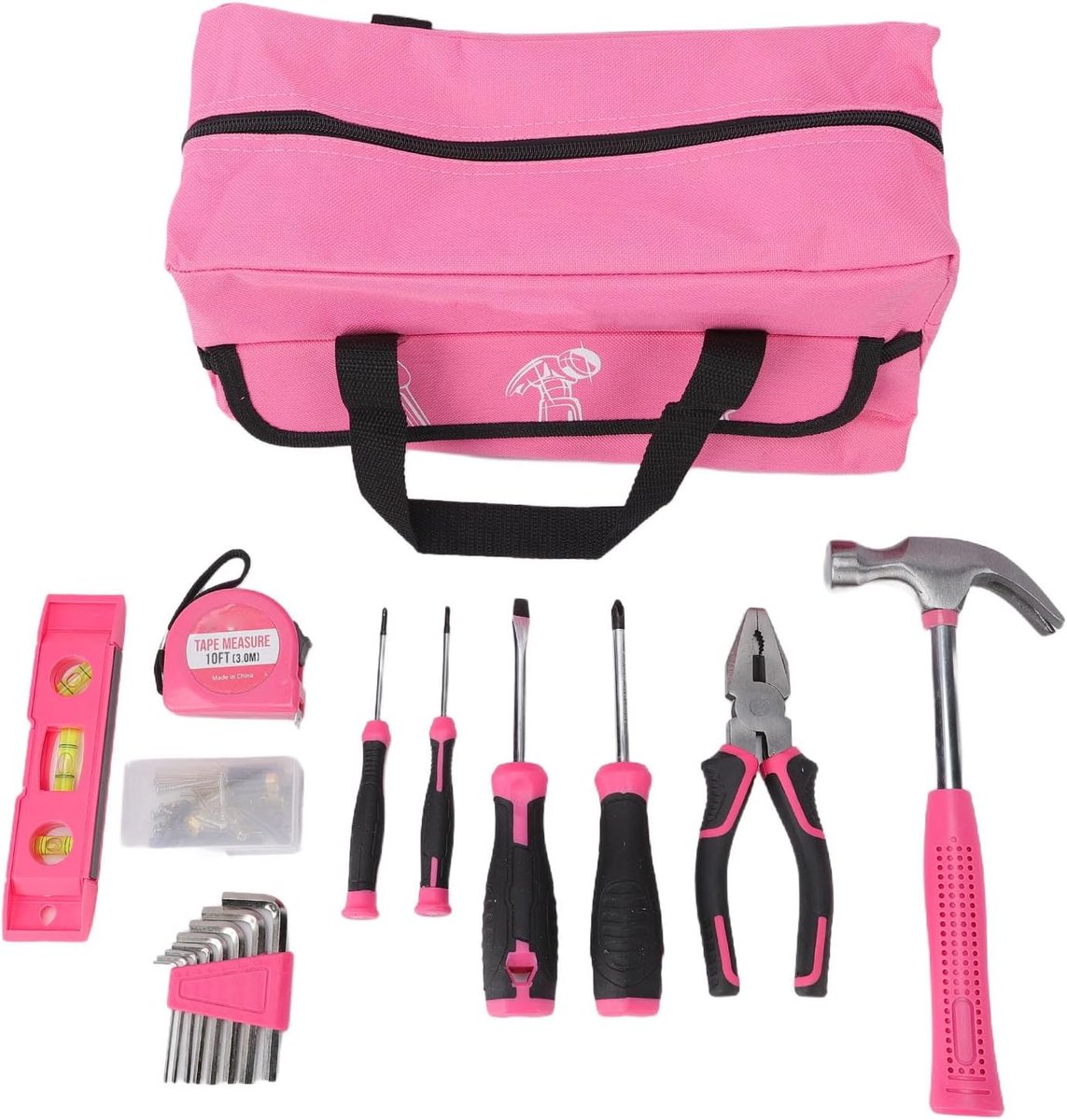 Gereedschapset 18-delig - Handgereedschap set - Thuis reparaties - Koolstofstaal - 355x155cm - Roze