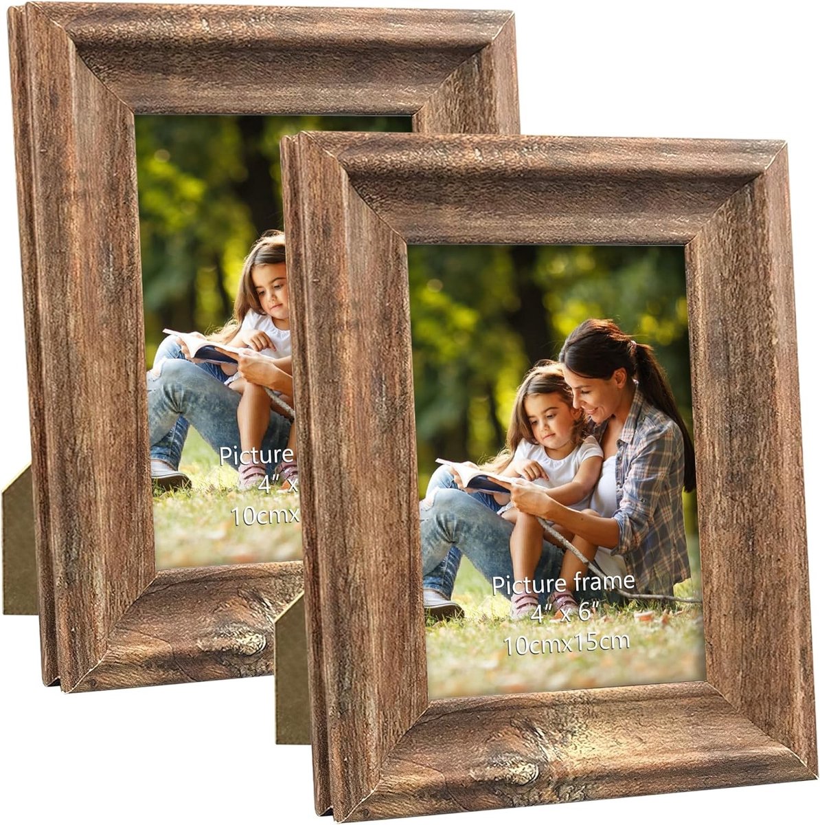 Rustieke Fotolijst Set - Bruin Hout - Geschikt voor Wand- en Tafelmontage - Beschermend Glas - Voor Iedereen