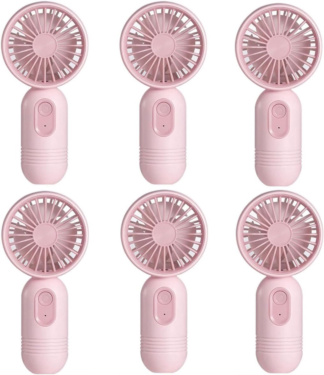 Mini draagbare ventilatoren (6 stuks), schattige, lichtgewicht handventilatoren op batterijen, 3 windsnelheden, USB-oplaadbaar, ventilatoren in de vorm van wimpers, unisex, geschikt voor kantoor, buiten, reizen en kamperen - Roze