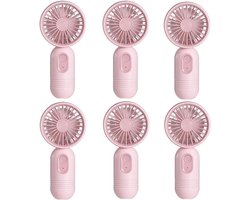 Mini draagbare ventilatoren (6 stuks), schattige, lichtgewicht handventilatoren op batterijen, 3 windsnelheden, USB-oplaadbaar, ventilatoren in de vorm van wimpers, unisex, geschikt voor kantoor, buiten, reizen en kamperen - Roze