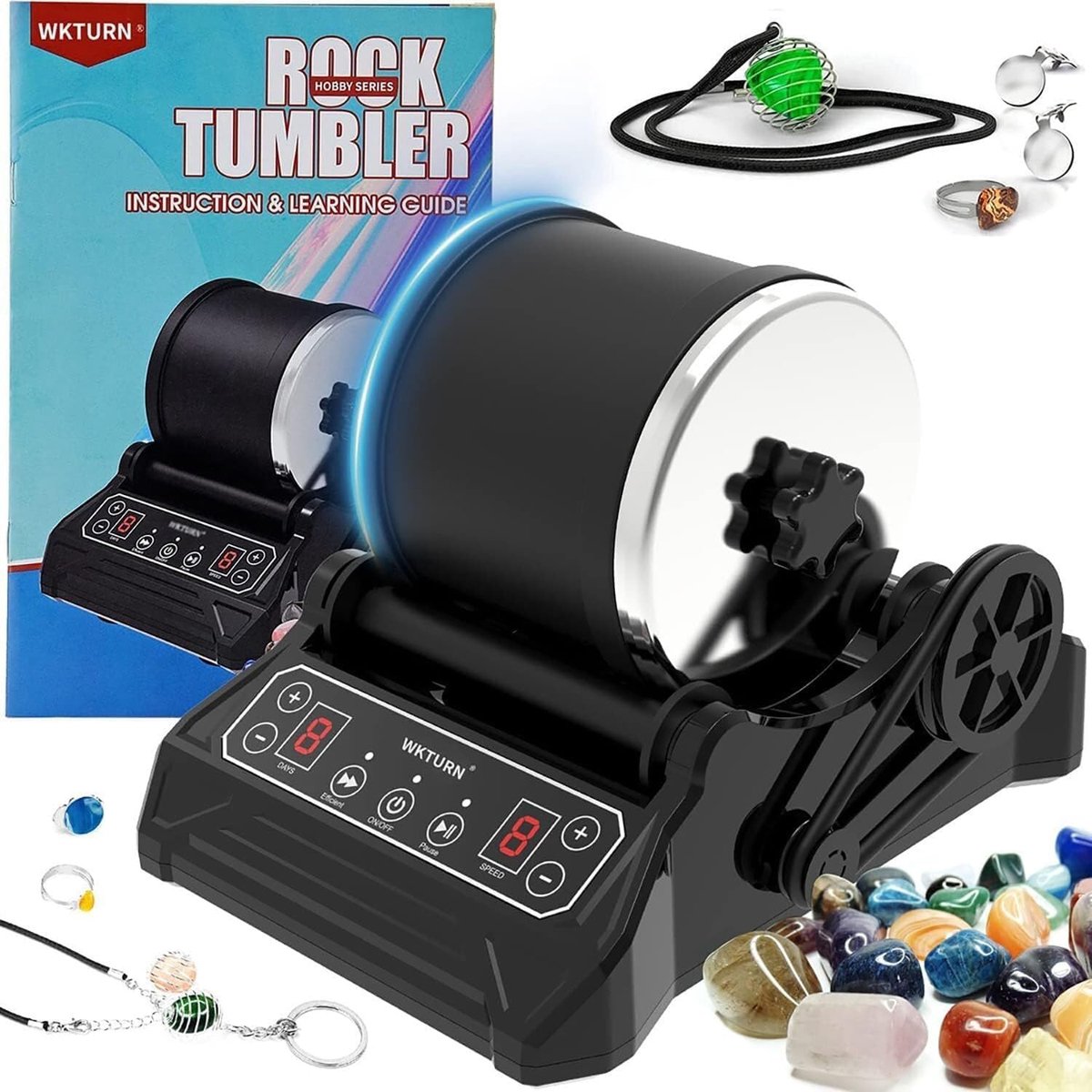 Polijstmachine Kit - Steen Tumbler - Sieraden Maken - Verstelbare Snelheid - 1 kg Capaciteit - Zwart