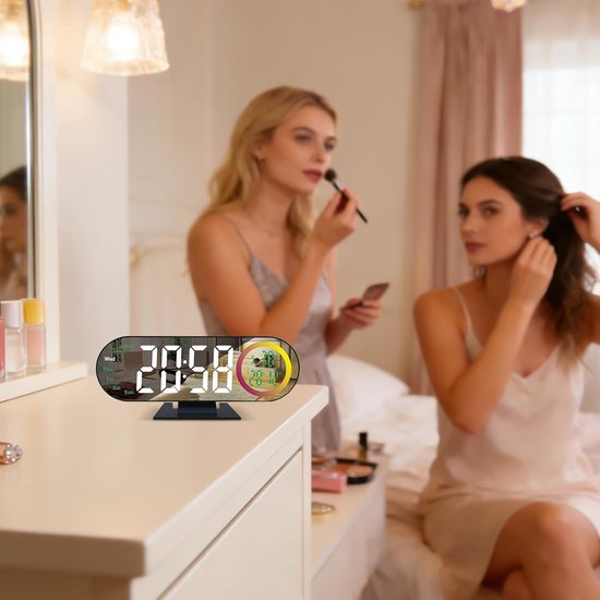 Digitale Tafelklok - LED Spiegelklok - Wakker Worden - Oogvriendelijke Verlichting - 18.5 cm Breed - Wit Licht — afbeelding 3