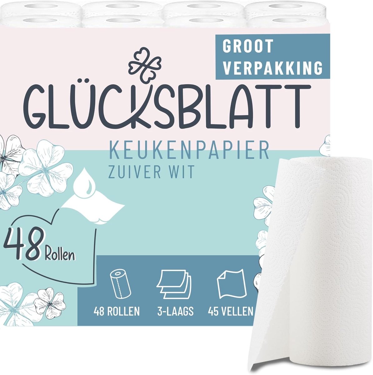 Keukenpapier - 3-laags - Extra sterk en absorberend - 100% cellulose - Voor huishoudelijk gebruik
