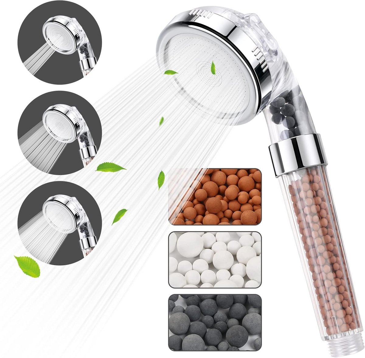 Handdouche - Transparant ABS - 3 Straalsoorten - Waterbesparend - Voor Gezinnen