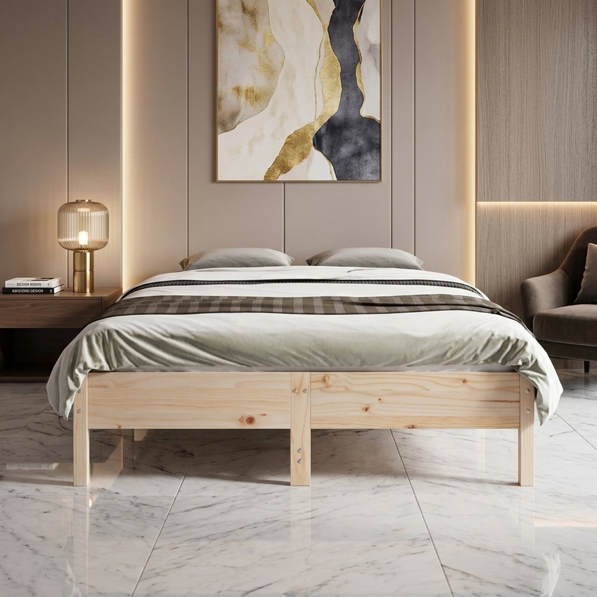 Massivholzbett 135x190 cm Kiefer, Familienbett, Bed Frame, Bettstell, Bettrahmen, Jugendbett, Schlafzimmer Bett, Bettgestell - 842718-Medahomestore