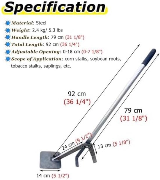 Stronkverwijderaar - Onkruidtrekker - Tuin opruimen - Ergonomisch ontwerp - 92 cm - Grijs — afbeelding 2