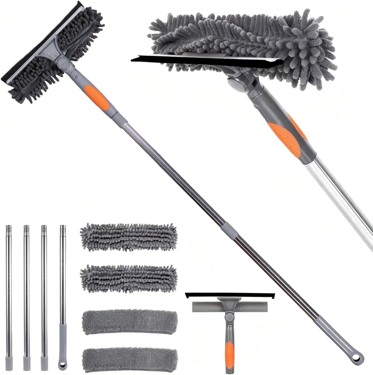 Uittrekbare Raamreinigingsset - Aluminium - 2-in-1 Microvezel Wisser - Draaibare Kop - Voor Hoge Ramen