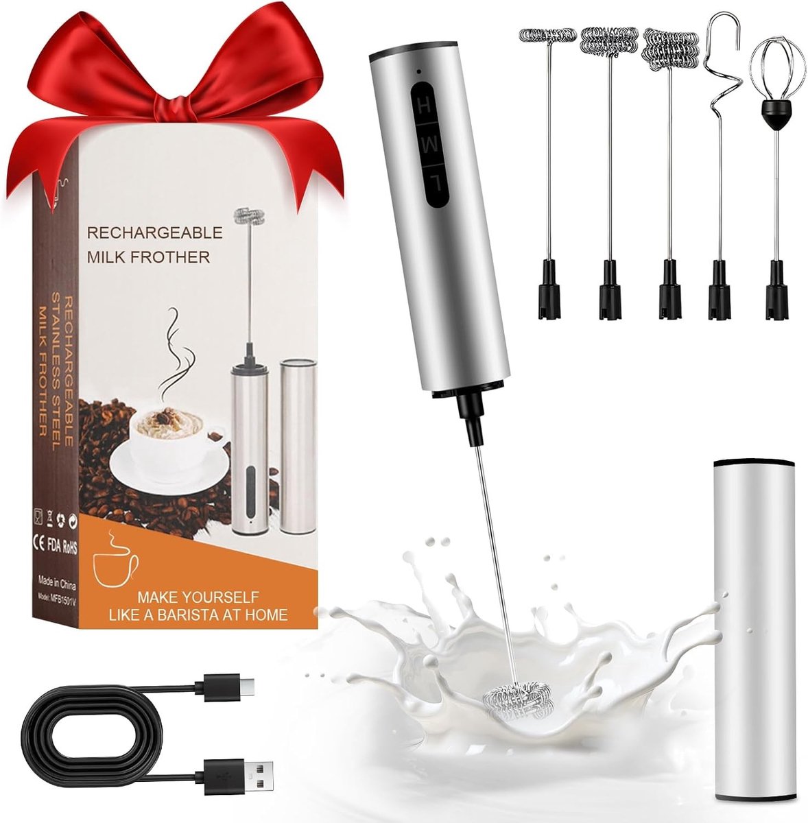 Elektrische Melkopschuimer - Roestvrij Staal - USB-oplaadbaar - Draagbaar - Voor Koffie en Dranken