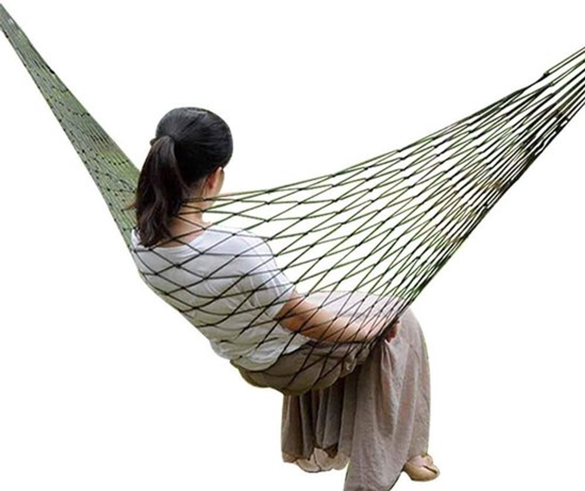 Groen nylon net hangmat - sterke en comfortabele constructie