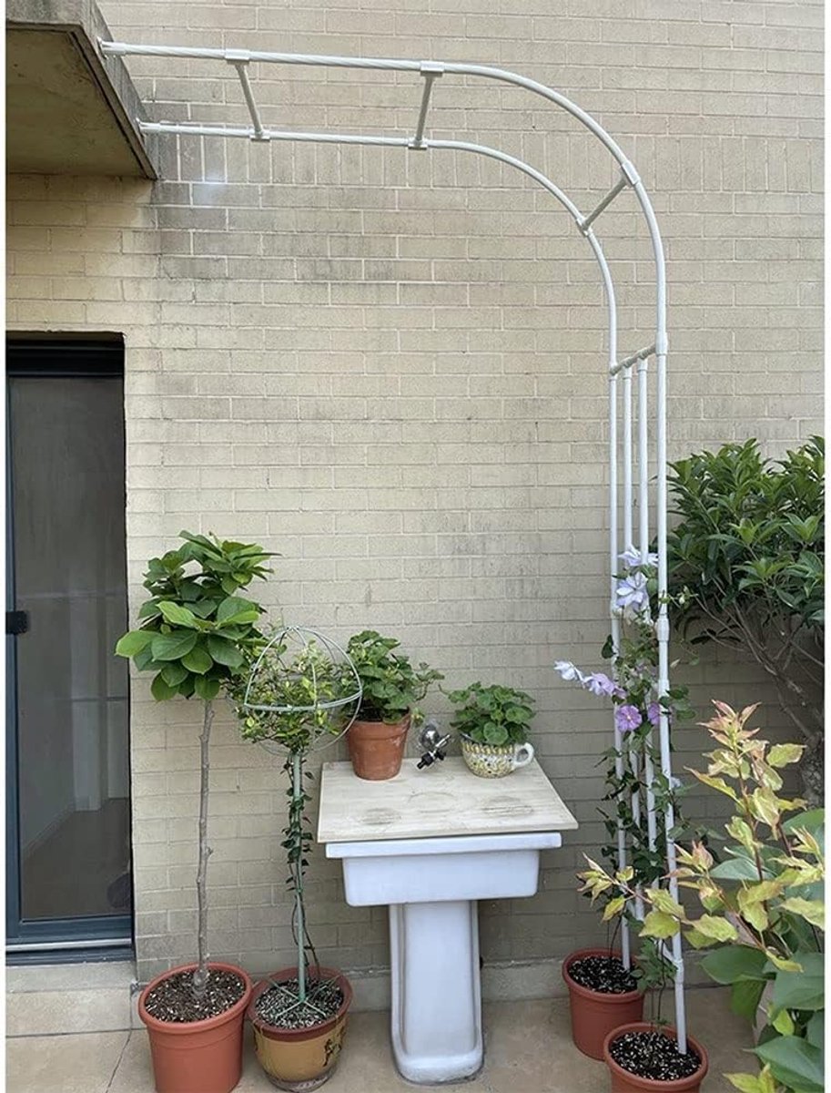 Metalen Tuinboog - Rozenboog Pergola - Klimplanten Ondersteunen - Weerbestendig Hars - 240 cm Hoogte - Wit