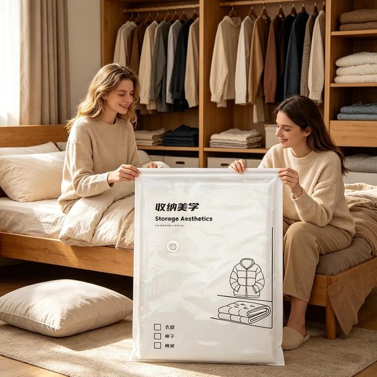Vacuüm Kleding Zakken - Opbergzakken Compressie - Ruimte Besparen - Dubbel Rits Afdichting - Extra Groot - Transparant — afbeelding 3