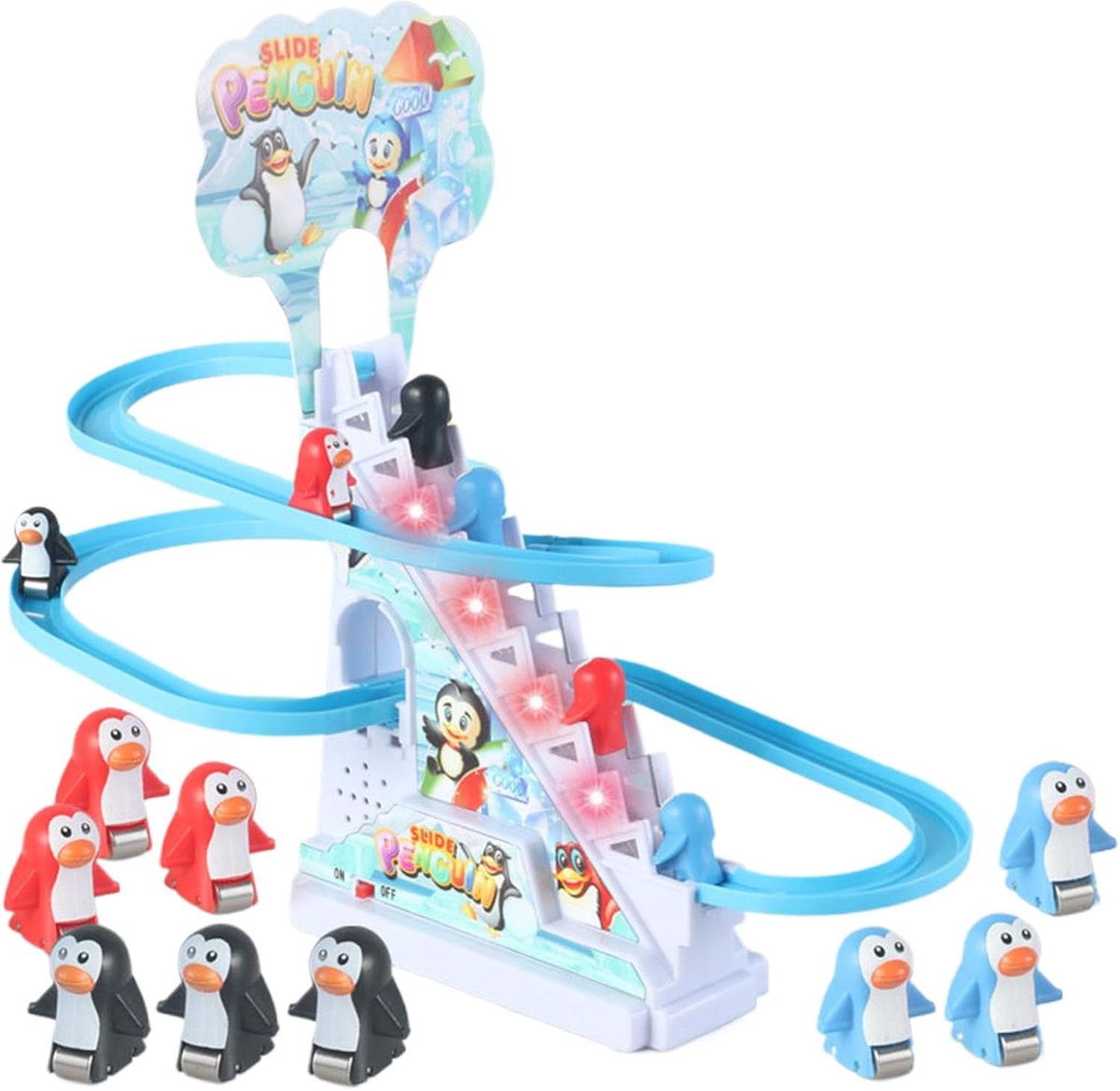Pinguïn Racebaan - Glijbaan Speelgoed - Kinderen Spelen - Muziek en Lichtjes - 28x25x15 cm - Multicolor