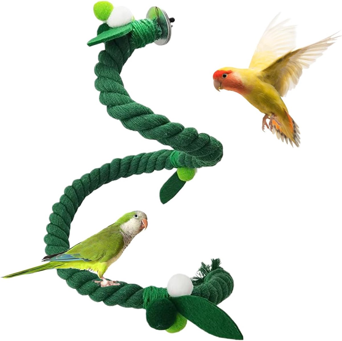 Vogel Touw Speelstok - Klimtouw Papegaai - Vogelkooi Inrichting - Aanpasbare Vormen - 100 cm - Groen