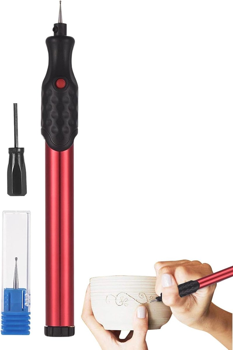 Graveerpen - Hout graveer tool - Persoonlijke decoratie - Draadloos draagbaar - 21000 tpm - Rood