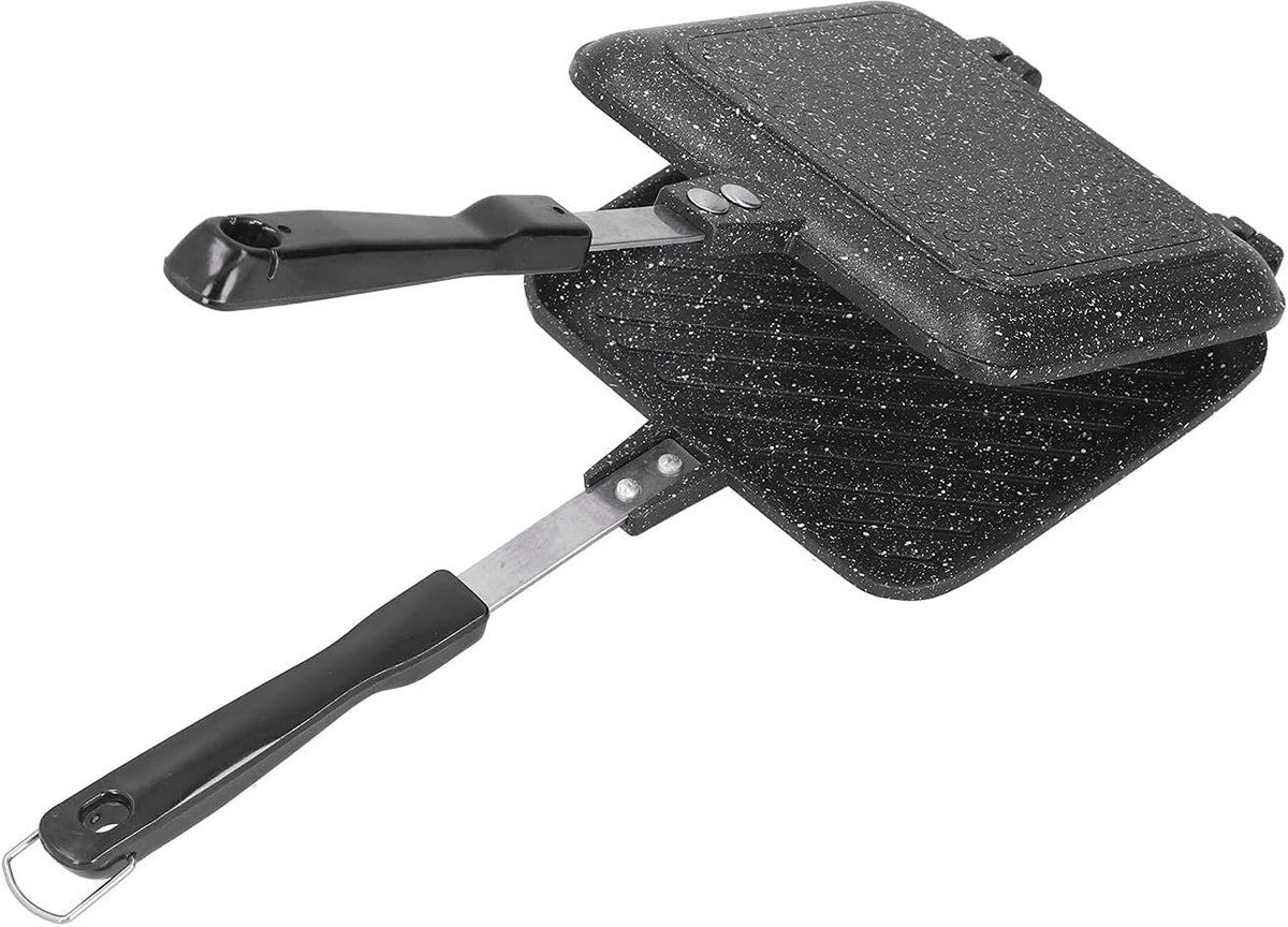 Sandwich Pan - Dubbelzijdige Pan - Ontbijt Maken - Non-stick Aluminium - 34.5 cm Lengte - Zwart