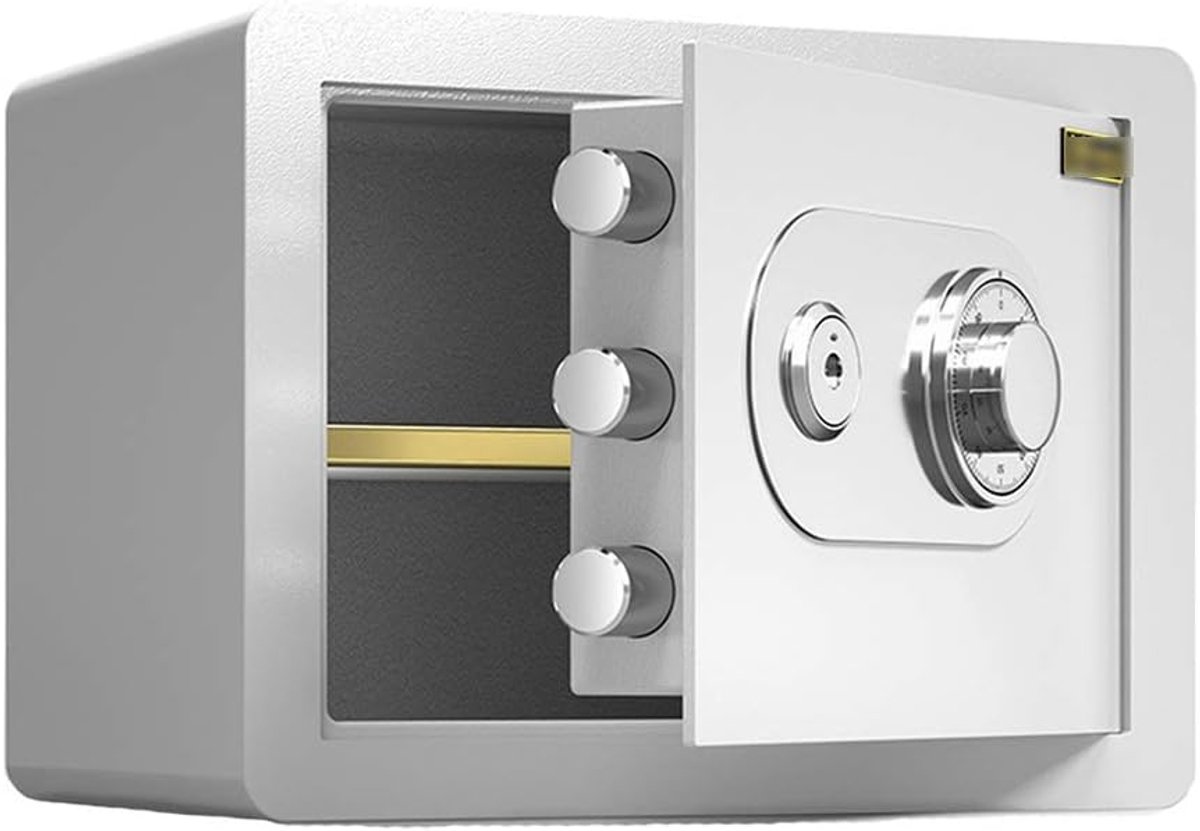 Mechanische Kluis - Stalen Koffer - Waardevolle Spullen Opslag - Dubbele Grendel - 25 cm - Wit