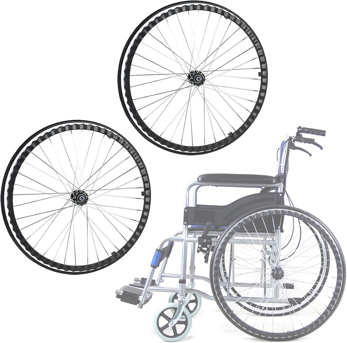 Rolstoel Achterwiel - Vervangend Wiel - Mobiliteit Verbeteren - Lekvrij Polyurethaan - 24 Inch - Zwart