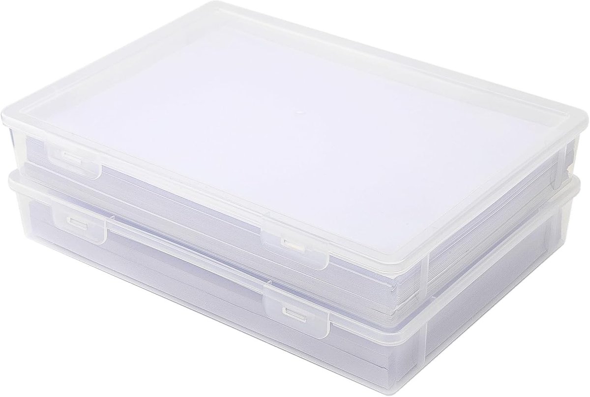 Set van 2 Opbergdozen met Deksel, Plat en Ruimtebesparend, Ideaal voor Documenten, A4 Formaat, Organiseren van Papieren, Bouwblokken en Foto's, 31 x 22 x 5 cm