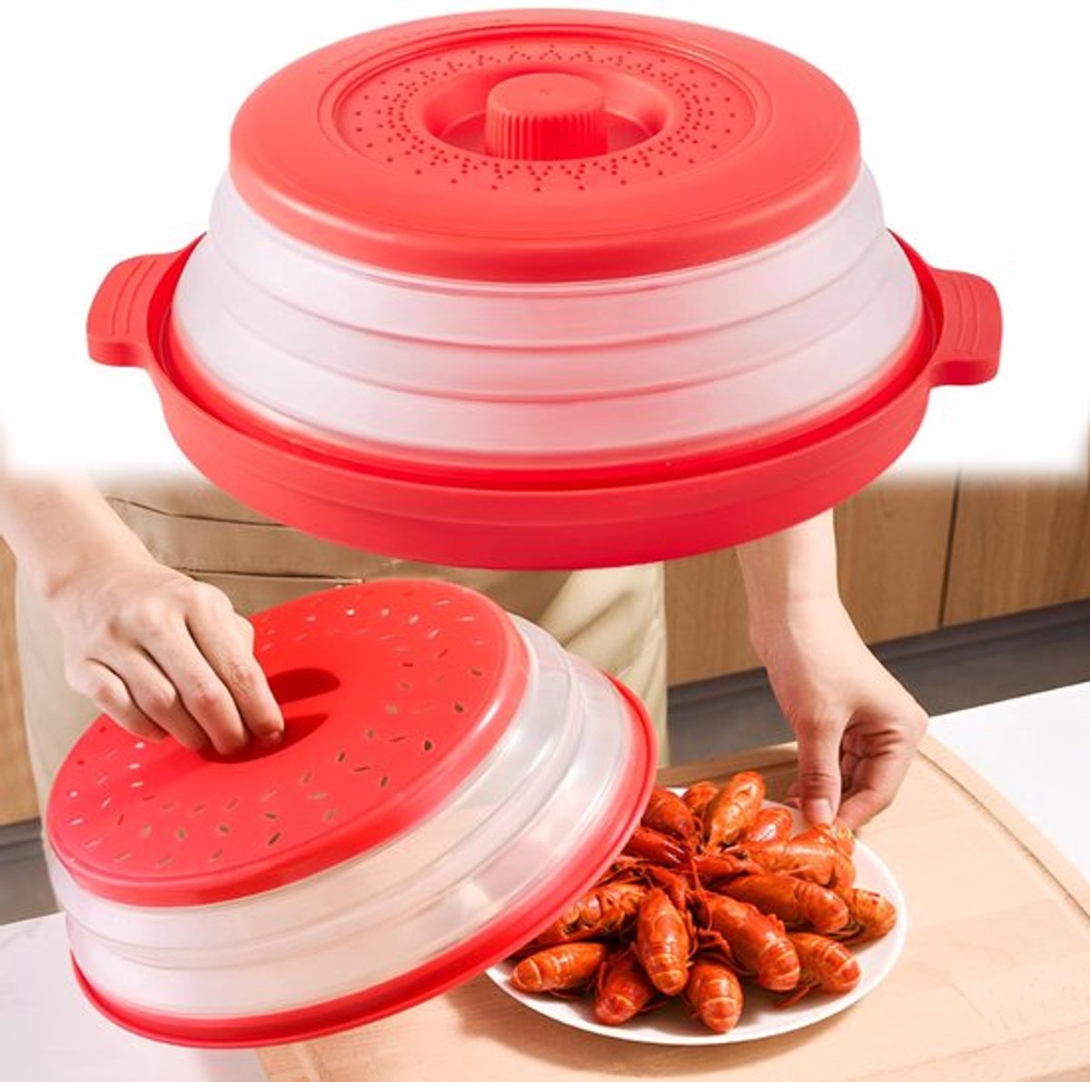 Dailygoody - Magnetron Deksel - Vouwbaar - Handgreep en Haakgaatje - Rood