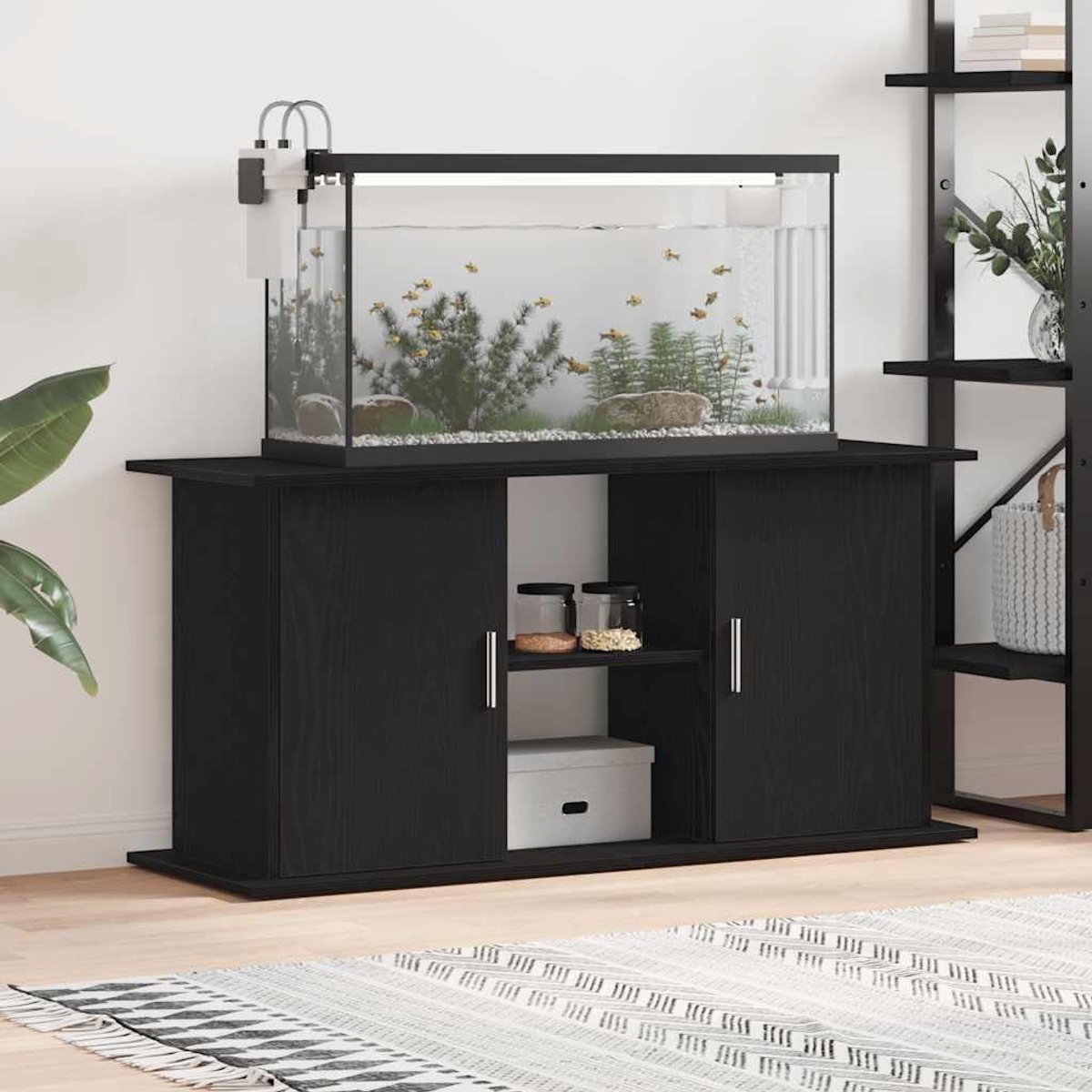 Aquariumstandaard - Aquariummeubel Kast - Aquarium Huisvesting - Met Opbergruimte - 121 x 41 x 58 cm - Zwart Eiken