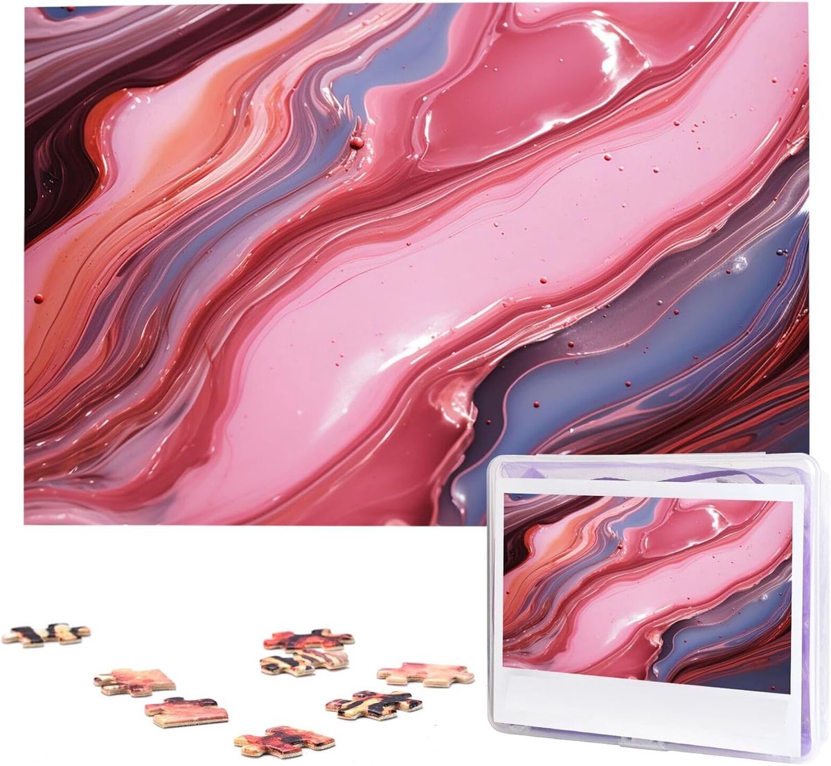 Houten Puzzel - Foto Puzzel - Ontspanning en Herinneringen - Gepersonaliseerd Ontwerp - 1000 Stukjes - Abstract Roze Marmer
