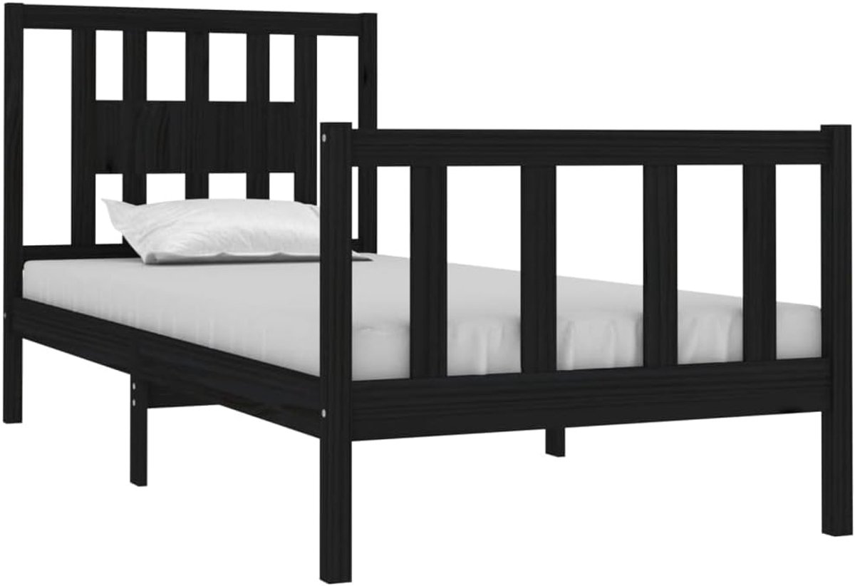 Houten Bedframe - Ledikant Hout - Goede Nachtrust - Massief Grenenhout - 75x190 cm - Zwart